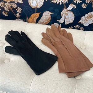 2 pair Vintage 1960s Elegant Black and Brown Women's Gloves
